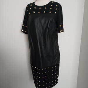 MK Michael Kors Dress Lamb Leather Gold Tone Studded Dress Size 8 NEW TAGS $350